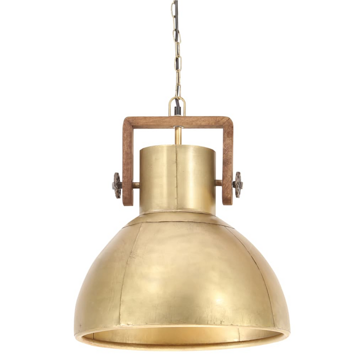 Industrial Hanging Lamp - 25W Brass Round Pendant Light with Mango Wood Accent and 40cm Diameter Shade, E27 Socket - Premium  from Home Treasures - Just £83.99! Shop now at Home Treasures