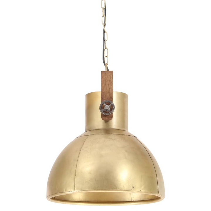 Industrial Hanging Lamp - 25W Brass Round Pendant Light with Mango Wood Accent and 40cm Diameter Shade, E27 Socket - Premium  from Home Treasures - Just £83.99! Shop now at Home Treasures