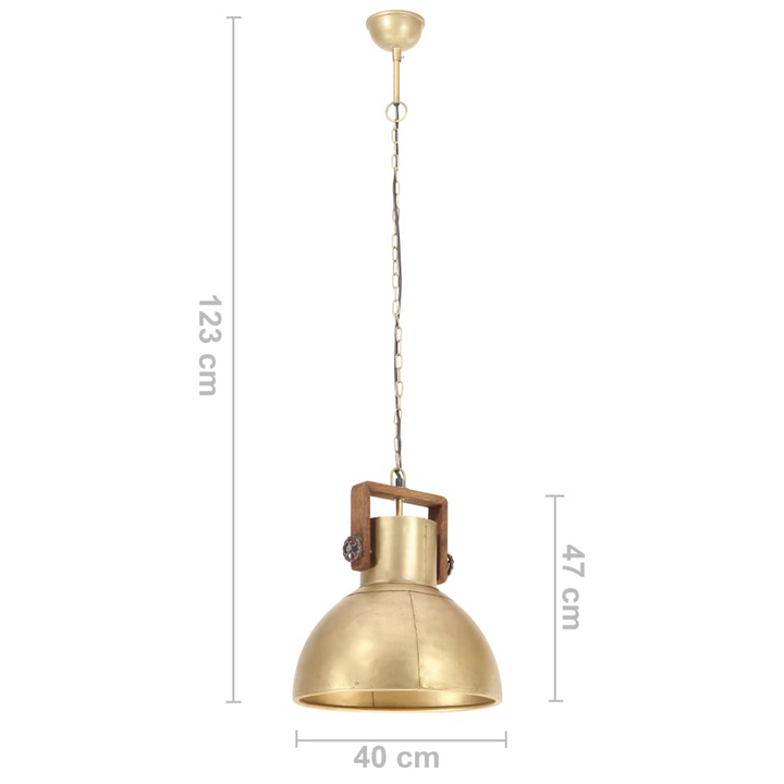 Industrial Hanging Lamp - 25W Brass Round Pendant Light with Mango Wood Accent and 40cm Diameter Shade, E27 Socket - Premium  from Home Treasures - Just £83.99! Shop now at Home Treasures