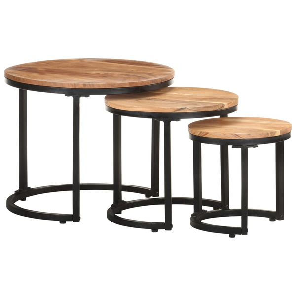 Solid Acacia Side Tables, Set of 3 - Nesting Design, Industrial Charm, Space-Saving Solution - Premium  from Home Treasures - Just £100.99! Shop now at Home Treasures