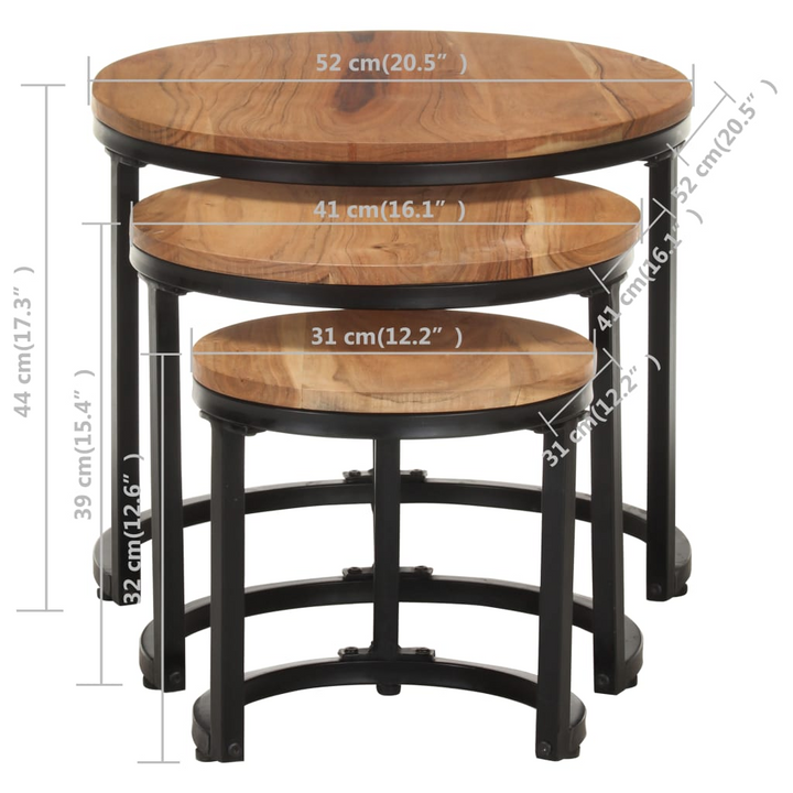 Solid Acacia Side Tables, Set of 3 - Nesting Design, Industrial Charm, Space-Saving Solution - Premium  from Home Treasures - Just £100.99! Shop now at Home Treasures