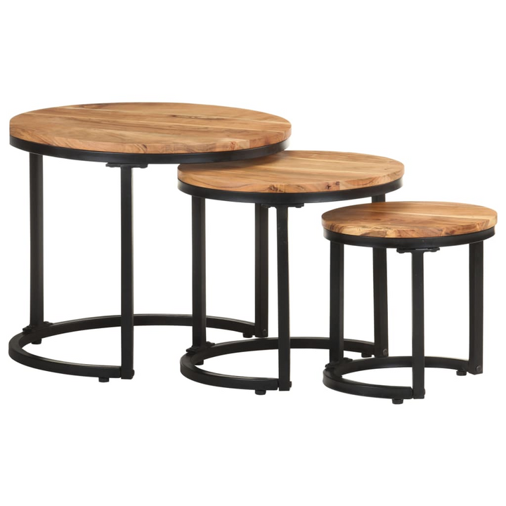 Solid Acacia Side Tables, Set of 3 - Nesting Design, Industrial Charm, Space-Saving Solution - Premium  from Home Treasures - Just £100.99! Shop now at Home Treasures