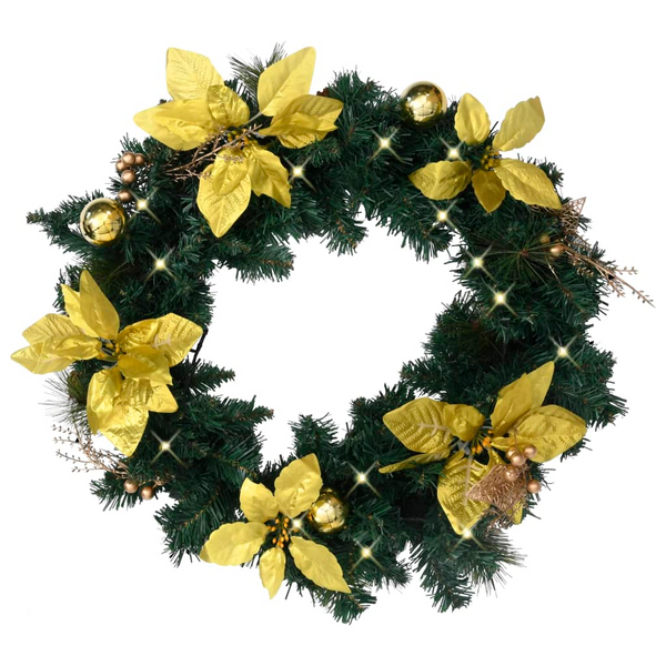 60 cm Green PVC Christmas Wreath with 20 LED Lights - Indoor & Outdoor Holiday Decoration - Premium  from Home Treasures - Just £19.99! Shop now at Home Treasures