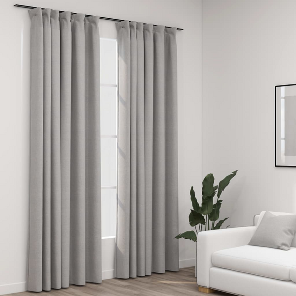 Elegant Grey Linen-Look Blackout Curtains with Hooks | 2 pcs | 140x245 cm - Perfect for Living Rooms, Bedrooms & Offices - Premium  from Home Treasures - Just £46.99! Shop now at Home Treasures