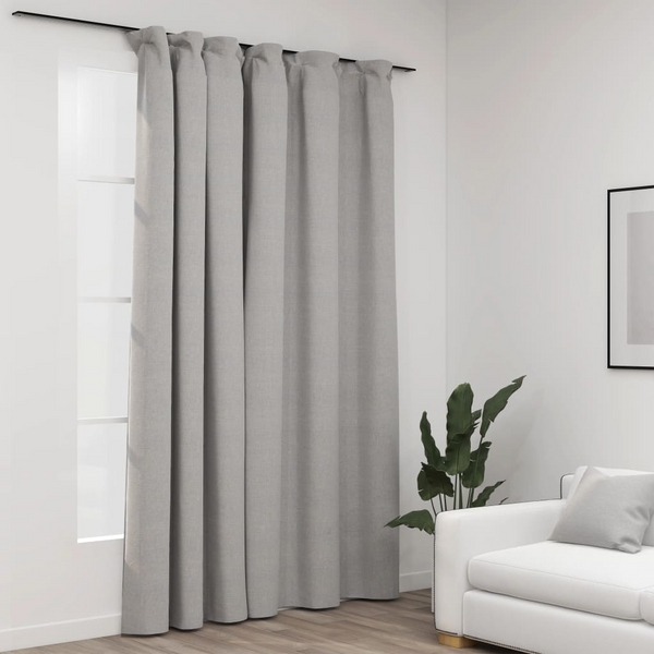 Linen-Look Blackout Curtain with Hooks - Grey - 290x245 cm - Premium Privacy & Comfort - Premium  from Home Treasures - Just £61.99! Shop now at Home Treasures