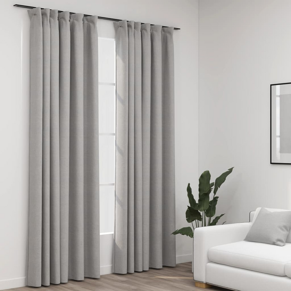 Grey Linen-Look Blackout Curtains with Hooks, 2 pcs, 140x225 cm - Premium Quality & Elegant Design - Premium  from Home Treasures - Just £43.99! Shop now at Home Treasures