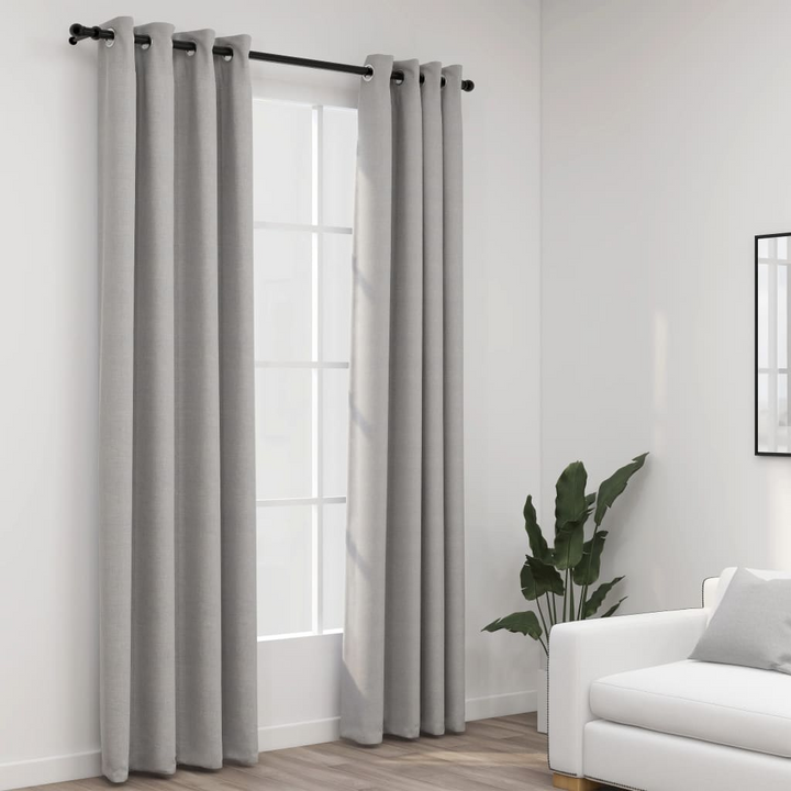 Linen-Look Blackout Curtains with Grommets - 2pcs, Grey, 140x245cm - Premium Light-Blocking Drapes for Privacy and Style - Premium  from Home Treasures - Just £46.99! Shop now at Home Treasures