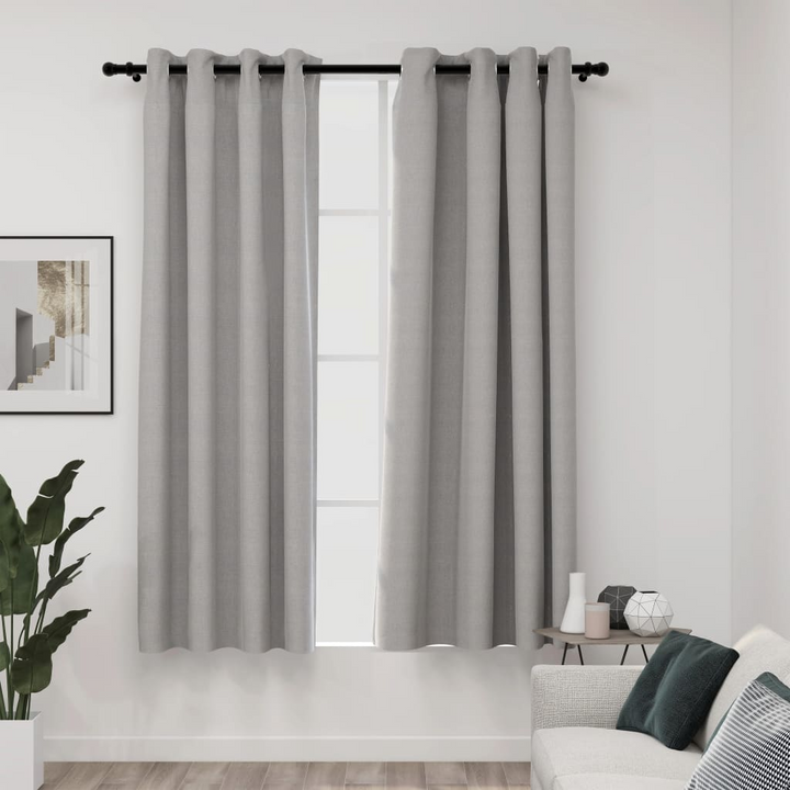 Grey Linen-Look Blackout Curtains with Grommets - Set of 2, 140x175 cm | Stylish & Functional Window Treatments - Premium  from Home Treasures - Just £38.99! Shop now at Home Treasures