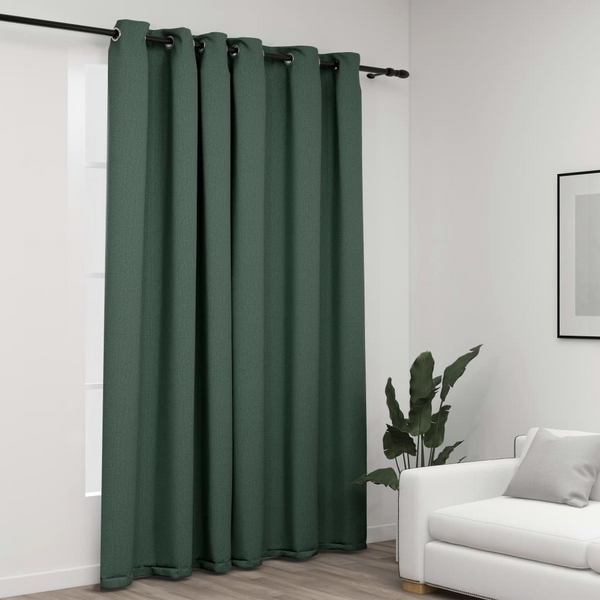 Green Linen-Look Blackout Curtains with Grommets - 290x245cm - Elegant & Functional - Premium  from Home Treasures - Just £43.99! Shop now at Home Treasures