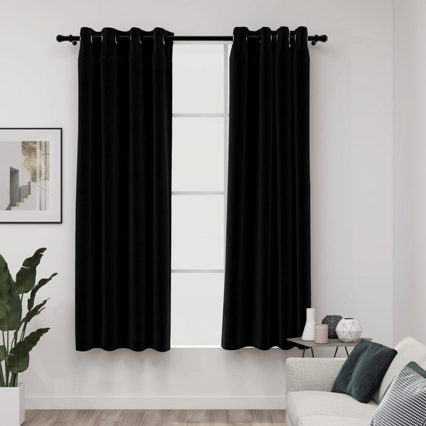 Elegant Linen-Look Blackout Curtains with Grommets in Black - Set of 2, 140x175cm - Perfect for Living Room, Bedroom, and Office - Premium  from Home Treasures - Just £46.99! Shop now at Home Treasures