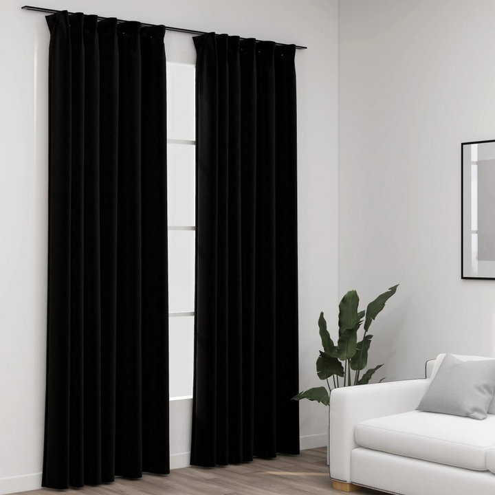 Linen-Look Blackout Curtains with Hooks - 2pcs, Black, 140x225 cm - Perfect for Living Rooms, Bedrooms & Offices - Premium  from Home Treasures - Just £39.99! Shop now at Home Treasures