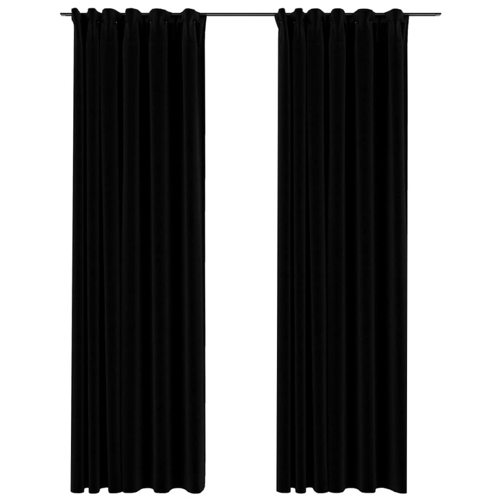 Linen-Look Blackout Curtains with Hooks - 2pcs, Black, 140x225 cm - Perfect for Living Rooms, Bedrooms & Offices - Premium  from Home Treasures - Just £39.99! Shop now at Home Treasures