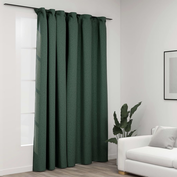 Linen-Look Blackout Curtain with Hooks in Green, 290x245 cm - Elegant Privacy and Light Control - Premium  from Home Treasures - Just £44.99! Shop now at Home Treasures