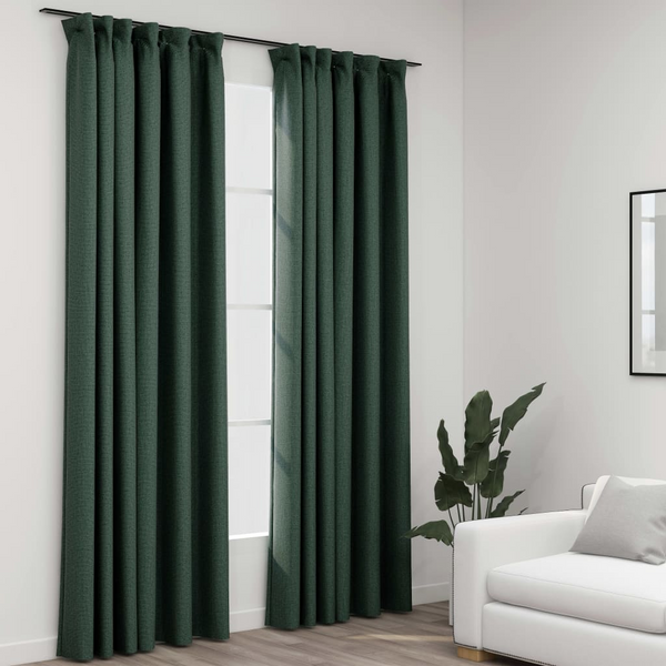 Elegant Green Linen-Look Blackout Curtains with Hooks, Set of 2, 140x225 cm - Enhance Your Living Room, Bedroom, or Office - Premium  from Home Treasures - Just £44.99! Shop now at Home Treasures