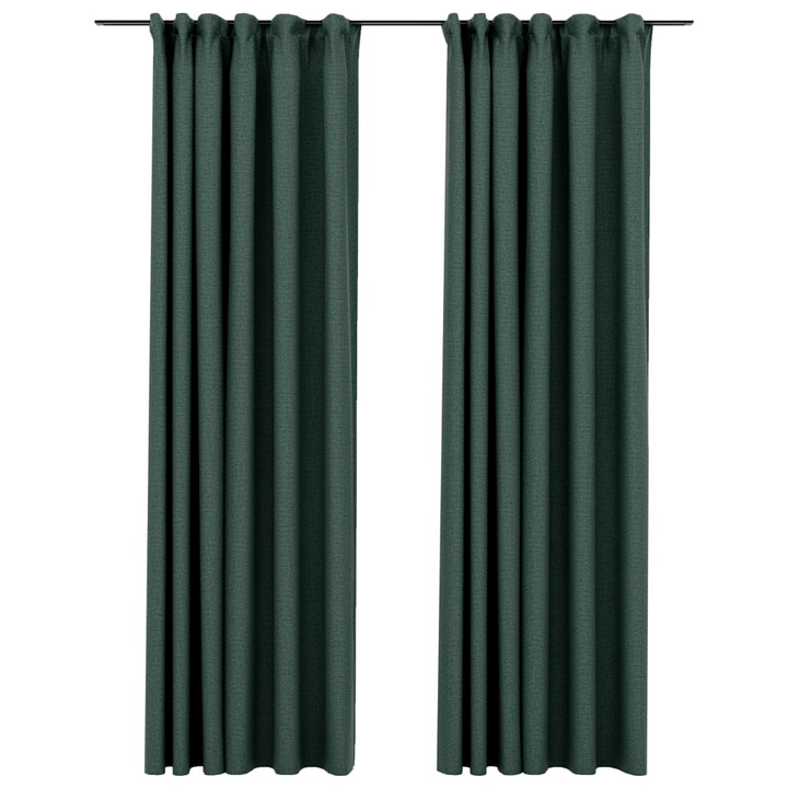 Elegant Green Linen-Look Blackout Curtains with Hooks, Set of 2, 140x225 cm - Enhance Your Living Room, Bedroom, or Office - Premium  from Home Treasures - Just £44.99! Shop now at Home Treasures