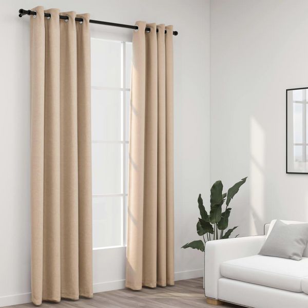 Beige Linen-Look Blackout Curtains with Grommets, 2pcs, 140x245cm - Perfect Light Blocking for Bedroom & Living Room - Premium  from Home Treasures - Just £47.99! Shop now at Home Treasures