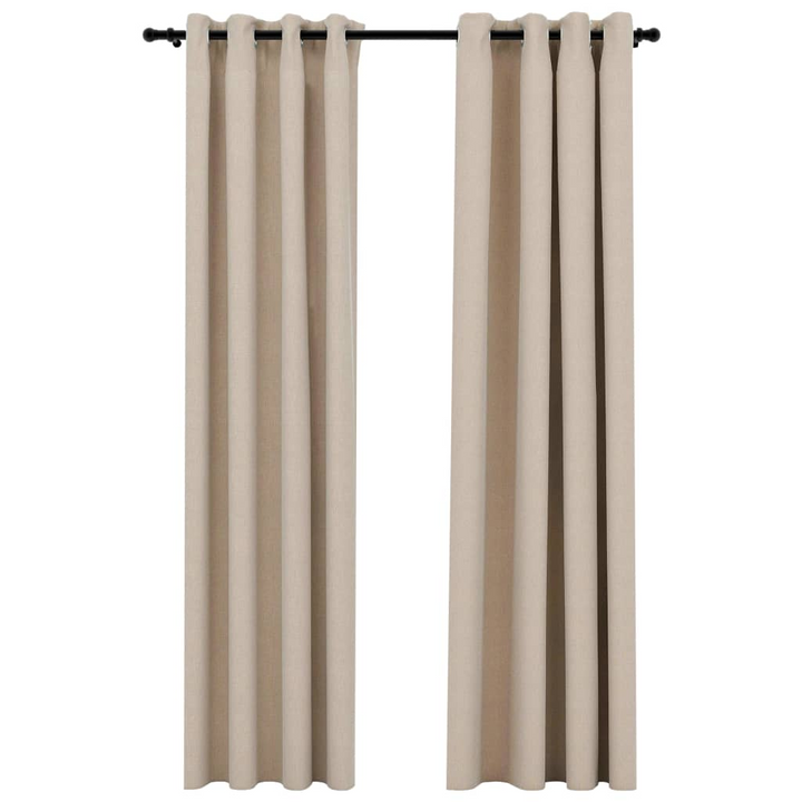 Beige Linen-Look Blackout Curtains with Grommets, 2pcs, 140x245cm - Perfect Light Blocking for Bedroom & Living Room - Premium  from Home Treasures - Just £47.99! Shop now at Home Treasures