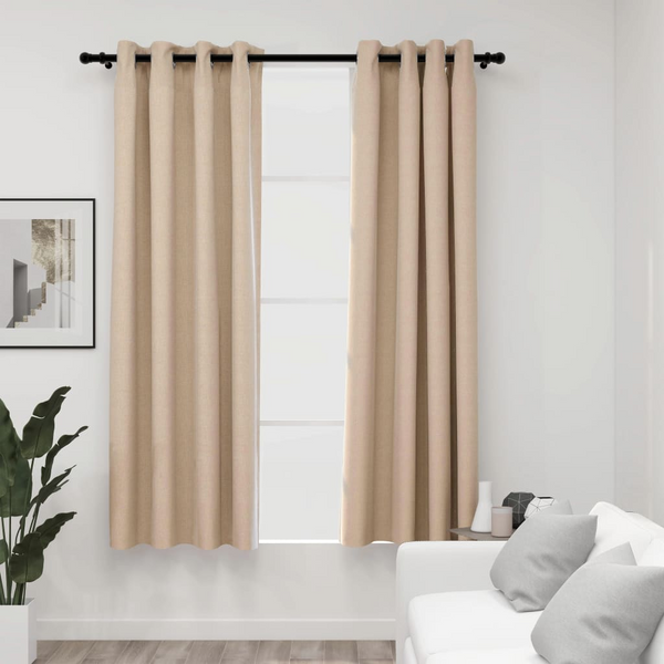 Linen-Look Blackout Curtains with Grommets, 2pcs, Beige 140x175cm - Perfect for Privacy and Light Control - Premium  from Home Treasures - Just £36.99! Shop now at Home Treasures