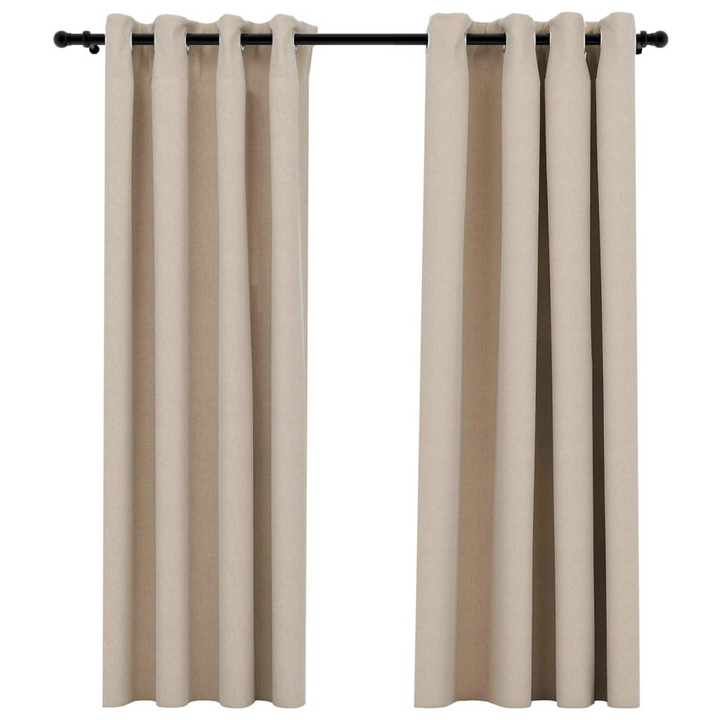 Linen-Look Blackout Curtains with Grommets, 2pcs, Beige 140x175cm - Perfect for Privacy and Light Control - Premium  from Home Treasures - Just £36.99! Shop now at Home Treasures