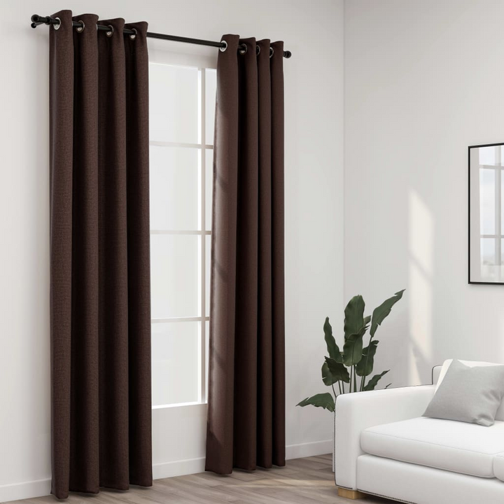 Linen-Look Blackout Curtains with Grommets - Set of 2 - Taupe - 140x245cm - Light Blocking & Stylish Window Treatment - Premium  from Home Treasures - Just £46.99! Shop now at Home Treasures