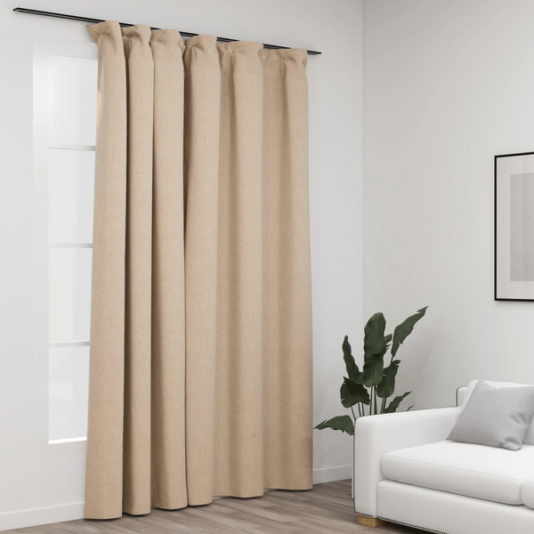 Linen-Look Blackout Curtain with Hooks, Beige, 290x245 cm - Stylish & Functional Window Treatment - Premium  from Home Treasures - Just £39.99! Shop now at Home Treasures