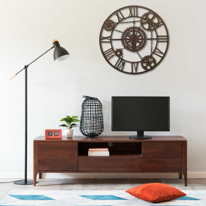 Elegant Brown Metal Wall Clock with Unique Gear Design - 80cm | Sturdy, Accurate & Stylish Home Decor - Premium  from Home Treasures - Just £85.99! Shop now at Home Treasures