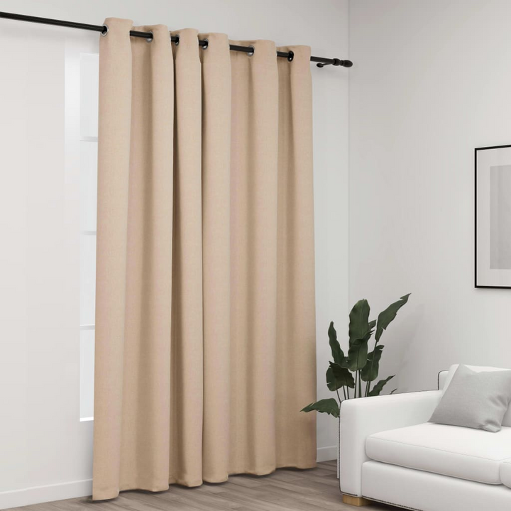 Beige Linen-Look Blackout Curtain with Grommets, 290x245 cm - Premium Privacy and Light Control - Premium  from Home Treasures - Just £53.99! Shop now at Home Treasures