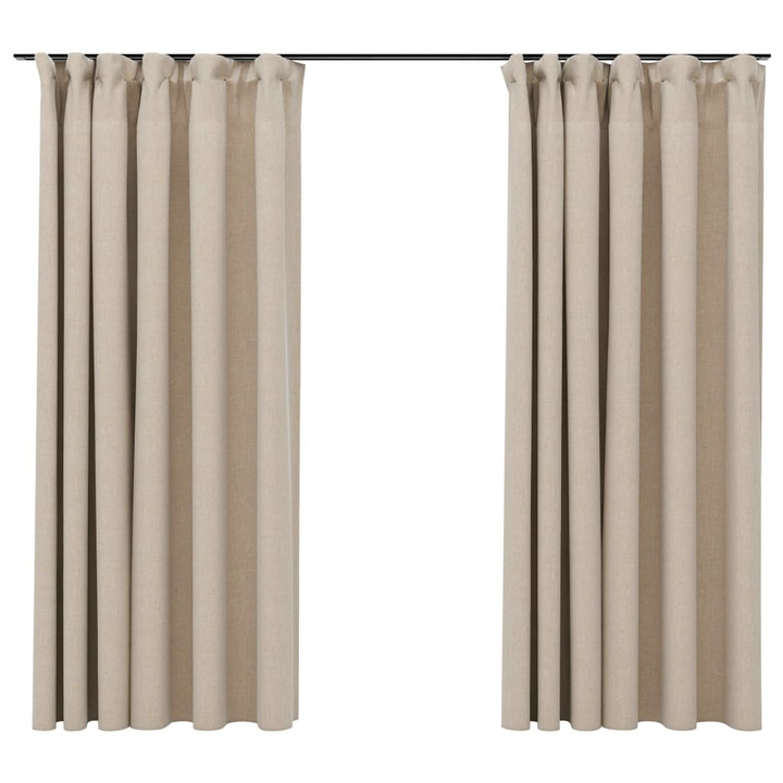 Linen-Look Blackout Curtains with Hooks in Beige - 2 Pcs, 140x175 cm | Elegant & Energy Saving Drapes - Premium  from Home Treasures - Just £36.99! Shop now at Home Treasures