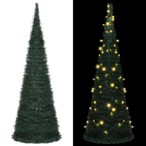 Pop-up String Artificial Christmas Tree with 150 LED Lights - Pre-lit, Collapsible, Easy to Store, Perfect for Indoor & Sheltered Outdoor Use - Green - Premium  from Home Treasures - Just £53.99! Shop now at Home Treasures