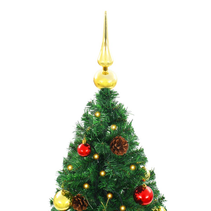 Artificial Pre-lit Christmas Tree with Gold & Red Baubles - Green, 150 LEDs, 4 Lighting Effects, Indoor & Outdoor Use - Premium  from Home Treasures - Just £48.99! Shop now at Home Treasures