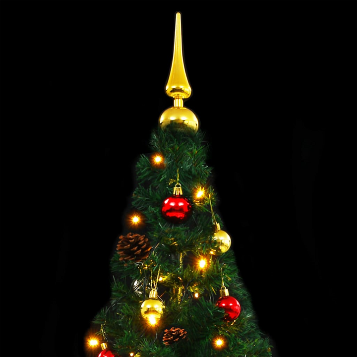 Artificial Pre-lit Christmas Tree with Gold & Red Baubles - Green, 150 LEDs, 4 Lighting Effects, Indoor & Outdoor Use - Premium  from Home Treasures - Just £48.99! Shop now at Home Treasures