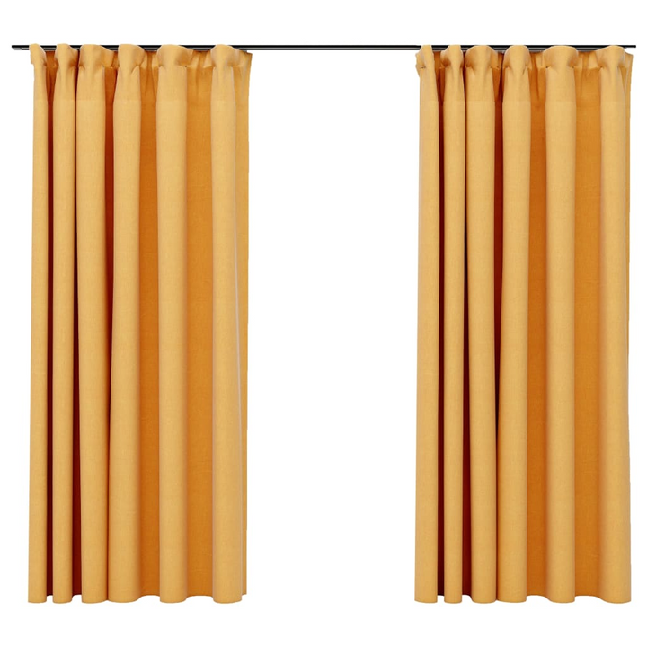 Elegant Linen-Look Blackout Curtains with Hooks - 2 pcs Yellow 140x175 cm - Superior Privacy & Light Control - Premium  from Home Treasures - Just £37.99! Shop now at Home Treasures