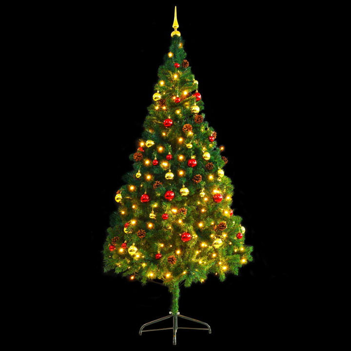 Artificial Pre-lit Christmas Tree with Baubles - 210 cm Green | 200 LEDs, 4 Lighting Effects, Gold & Red Baubles, Perfect for Indoor/Outdoor Decor - Premium  from Home Treasures - Just £53.99! Shop now at Home Treasures