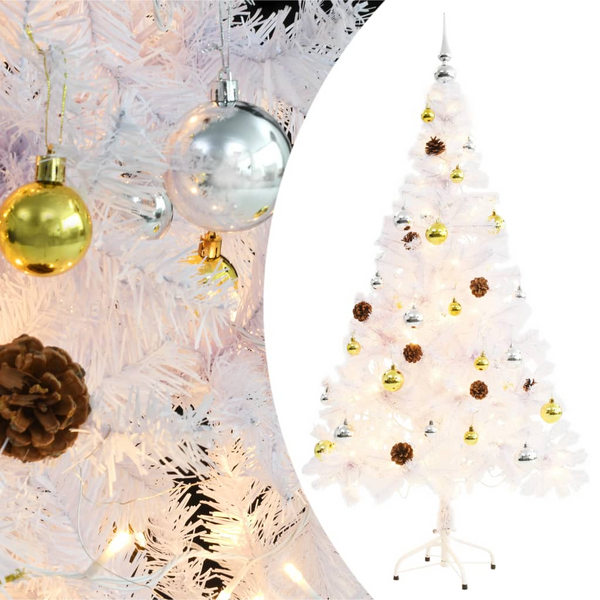 150 cm Artificial Pre-lit White Christmas Tree with Gold and Silver Baubles - Indoor/Outdoor Use - Premium  from Home Treasures - Just £43.99! Shop now at Home Treasures