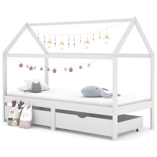 Children's Bed Frame with Drawers White Solid Pine Wood 90x200 cm - Premium  from Home Treasures - Just £221.99! Shop now at Home Treasures