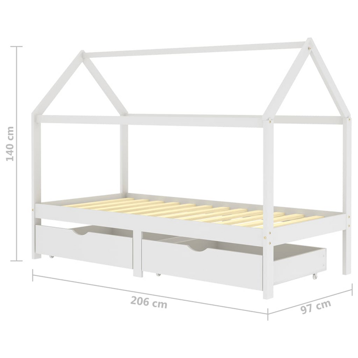 Children's Bed Frame with Drawers White Solid Pine Wood 90x200 cm - Premium  from Home Treasures - Just £221.99! Shop now at Home Treasures