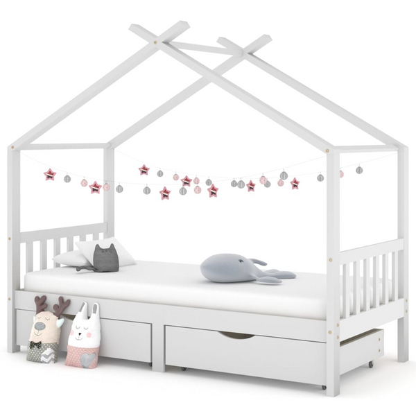 Children's Solid Pine Bed Frame with Drawers - White, Tree House Style, 206 x 97 x 190cm - Premium  from Home Treasures - Just £353.99! Shop now at Home Treasures