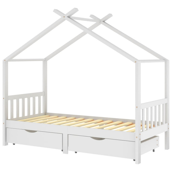 Children's Solid Pine Bed Frame with Drawers - White, Tree House Style, 206 x 97 x 190cm - Premium  from Home Treasures - Just £353.99! Shop now at Home Treasures