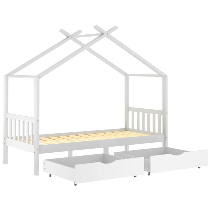 Children's Solid Pine Bed Frame with Drawers - White, Tree House Style, 206 x 97 x 190cm - Premium  from Home Treasures - Just £353.99! Shop now at Home Treasures