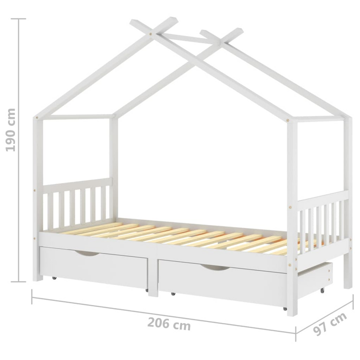 Children's Solid Pine Bed Frame with Drawers - White, Tree House Style, 206 x 97 x 190cm - Premium  from Home Treasures - Just £353.99! Shop now at Home Treasures