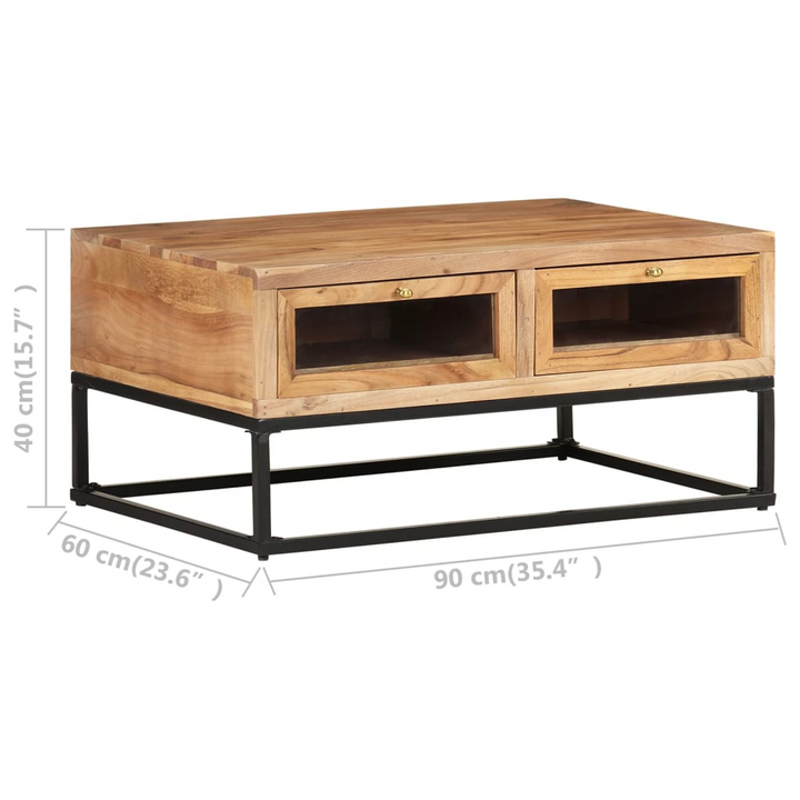 Stylish & Durable Solid Acacia Coffee Table in Brown - 90 x 60 x 40cm | Industrial Charm with Ample Storage - Premium  from Home Treasures - Just £168.99! Shop now at Home Treasures