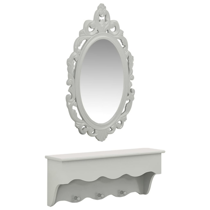 Elegant Grey Wall Shelf Set with Mirror and Hooks - Home Storage Solution - Premium  from Home Treasures - Just £53.99! Shop now at Home Treasures