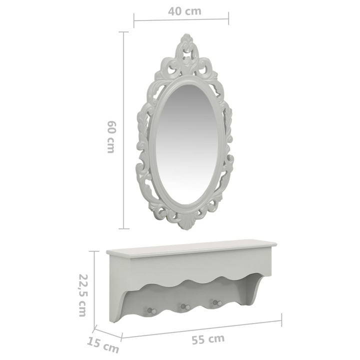 Elegant Grey Wall Shelf Set with Mirror and Hooks - Home Storage Solution - Premium  from Home Treasures - Just £53.99! Shop now at Home Treasures