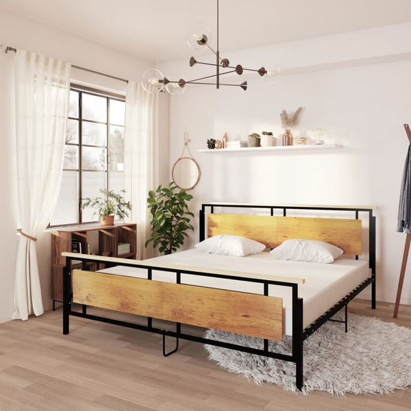 Solid Oak & Metal Bed Frame - Sturdy Design, Modern Aesthetic, and Ultimate Comfort