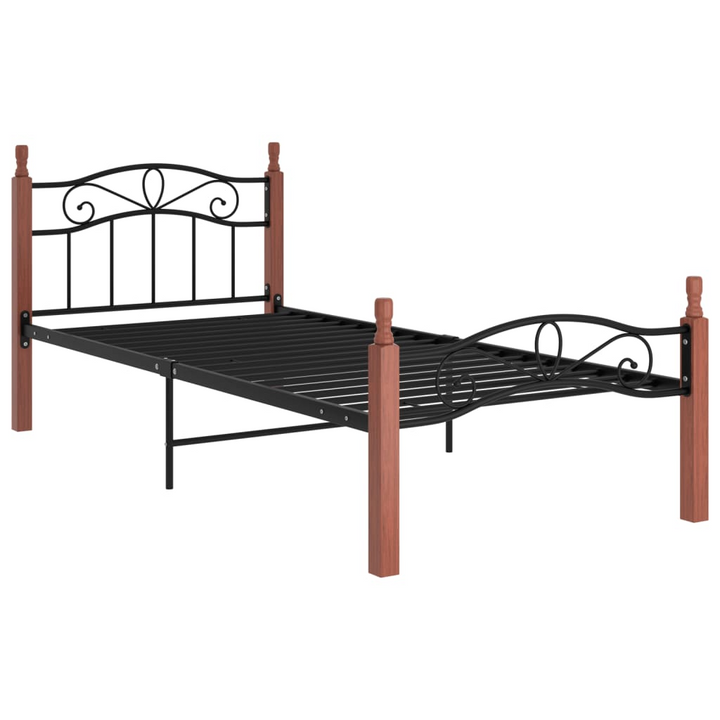 Stylish & Sturdy Bed Frame | Black Metal & Solid Oak Wood | 90x200 cm - Premium  from Home Treasures - Just £81.99! Shop now at Home Treasures