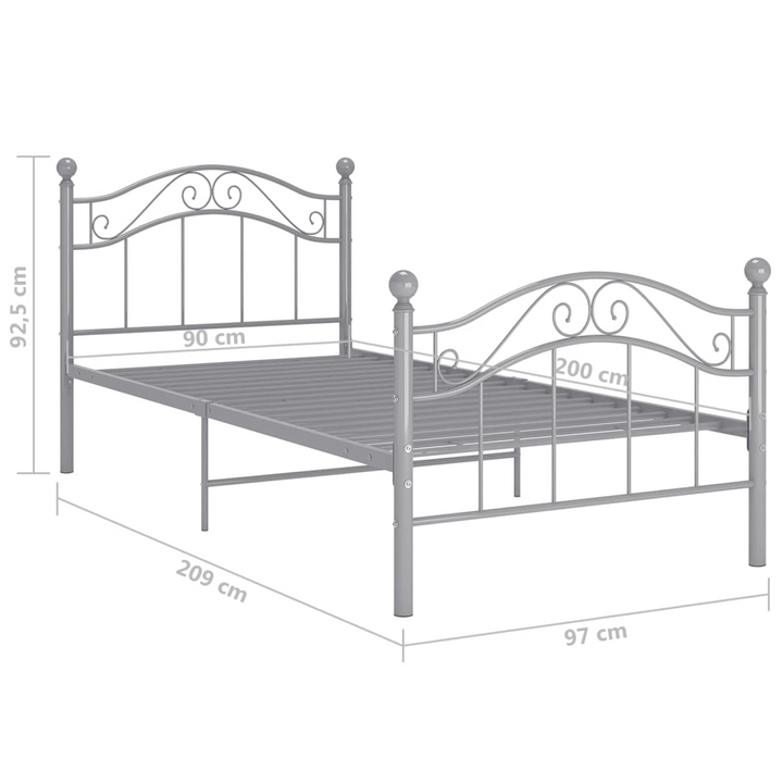 Grey Metal Bed Frame 90x200 cm – Sturdy Single Bed with Powder-Coated Finish | Modern & Durable - Premium  from Home Treasures - Just £96.99! Shop now at Home Treasures