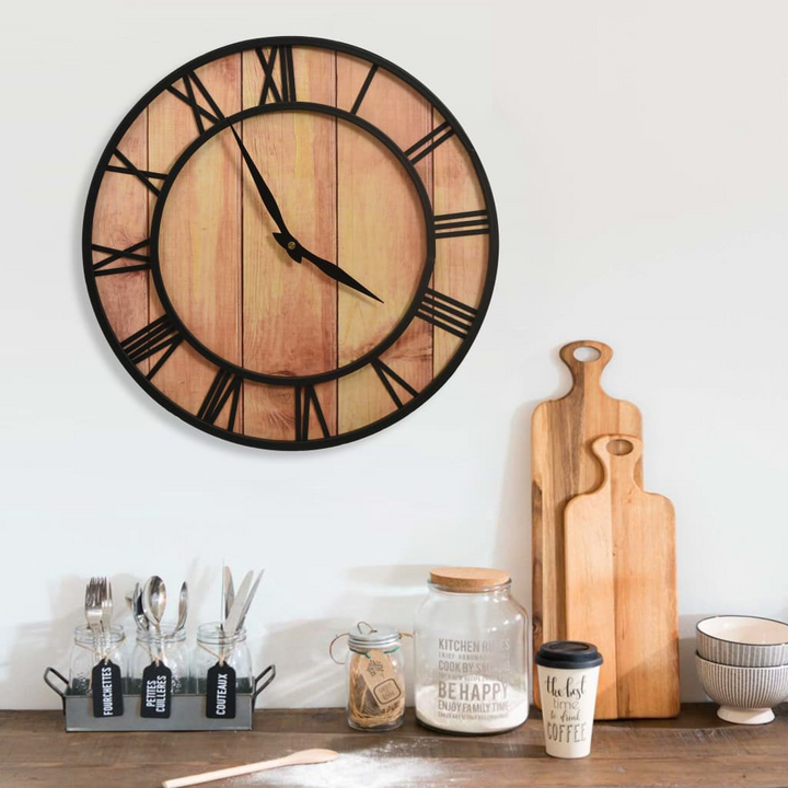 39 cm Brown & Black Wall Clock - Vintage Charm, Roman Numerals, Sturdy MDF & Iron - Premium  from Home Treasures - Just £32.99! Shop now at Home Treasures