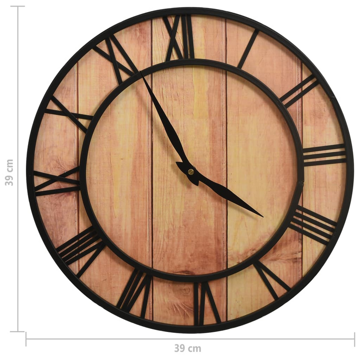 39 cm Brown & Black Wall Clock - Vintage Charm, Roman Numerals, Sturdy MDF & Iron - Premium  from Home Treasures - Just £32.99! Shop now at Home Treasures