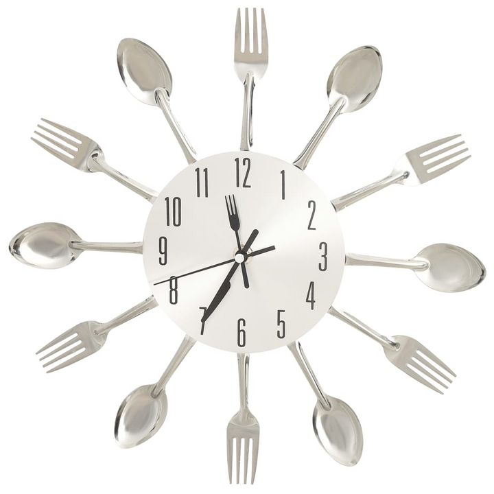 31 cm Silver Aluminium Wall Clock with Spoon and Fork Design - Stylish Kitchen Decor - Premium  from Home Treasures - Just £23.99! Shop now at Home Treasures