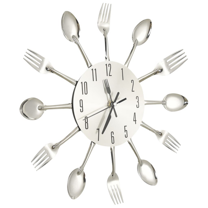 31 cm Silver Aluminium Wall Clock with Spoon and Fork Design - Stylish Kitchen Decor - Premium  from Home Treasures - Just £23.99! Shop now at Home Treasures